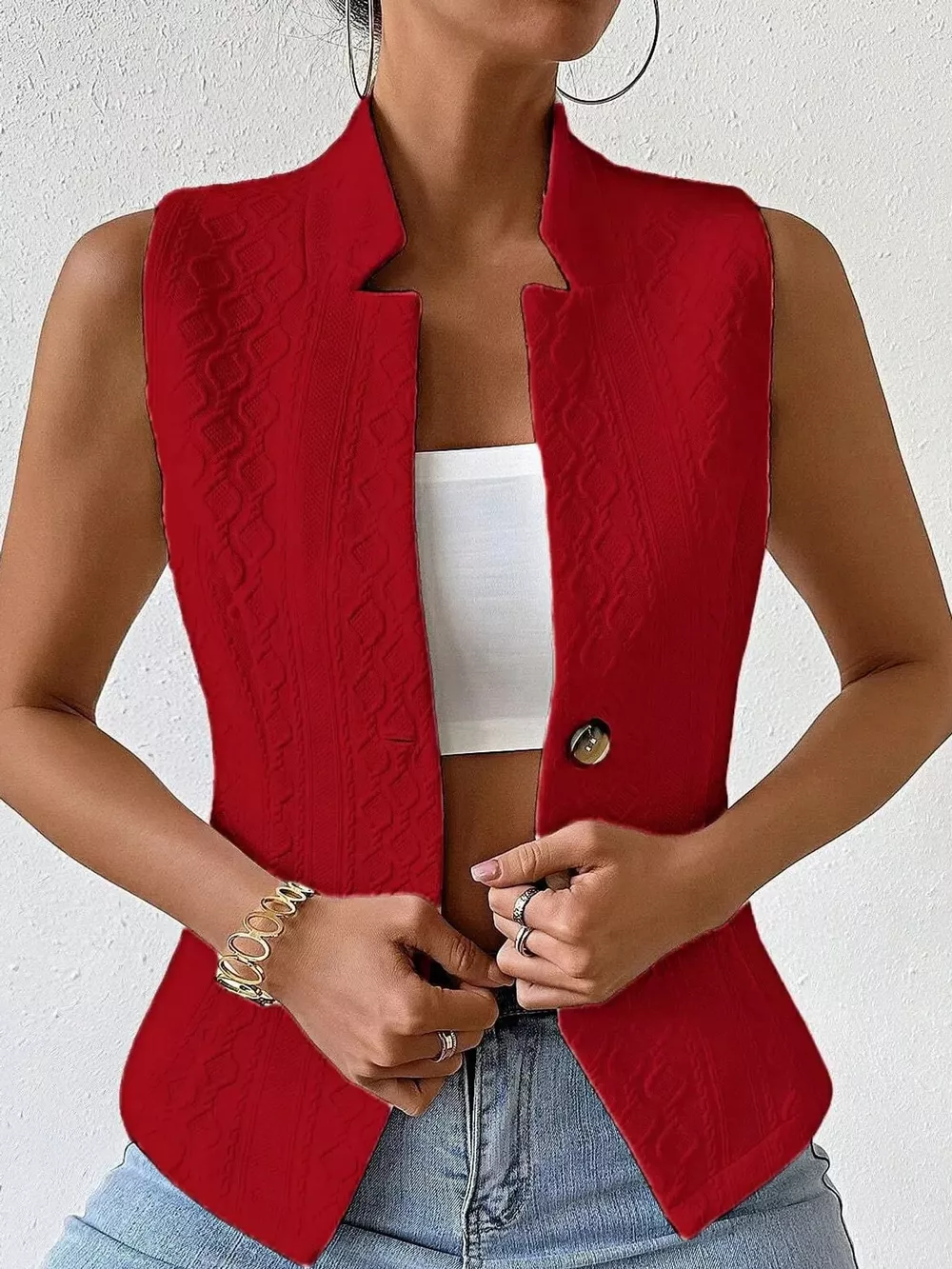 Textured Slim-Fit Button-Down Vest Coat, image 16