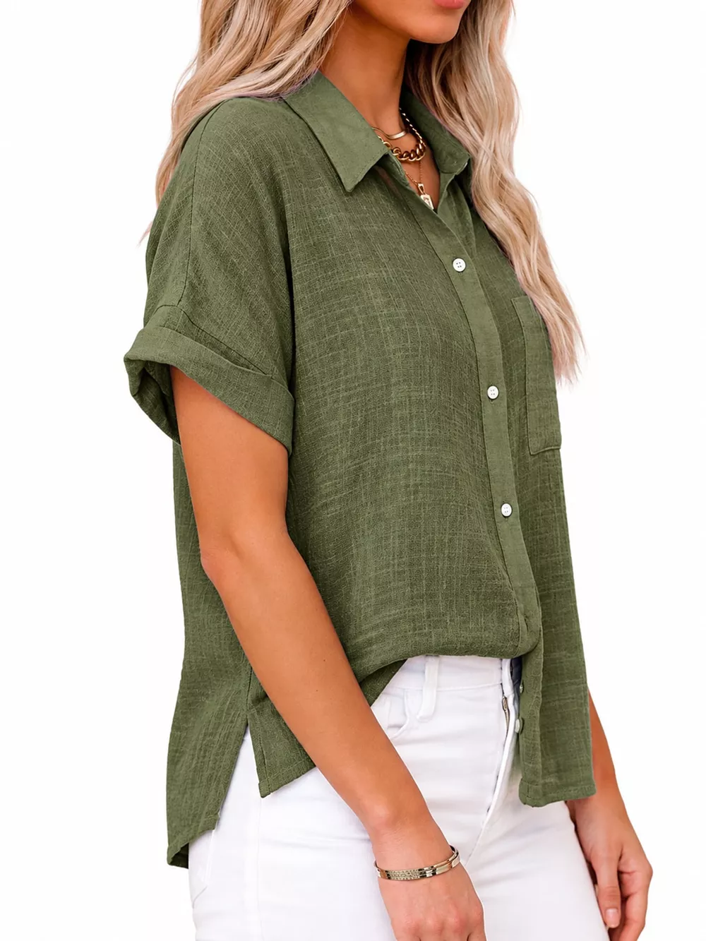Full Size Button Up Short Sleeve Shirt Plus Size, image 32