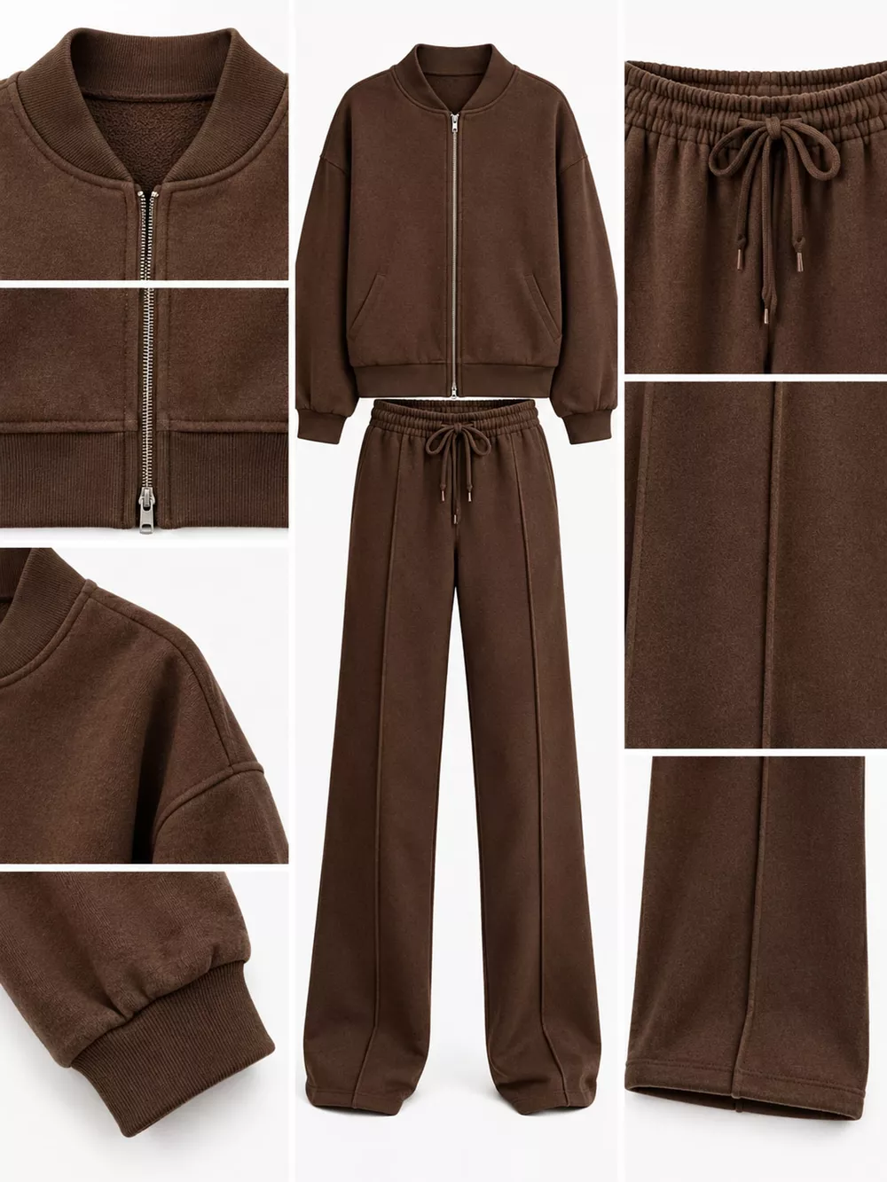 Casual Zip-Up Jacket and Wide-Leg Sweatpants Set, image 32
