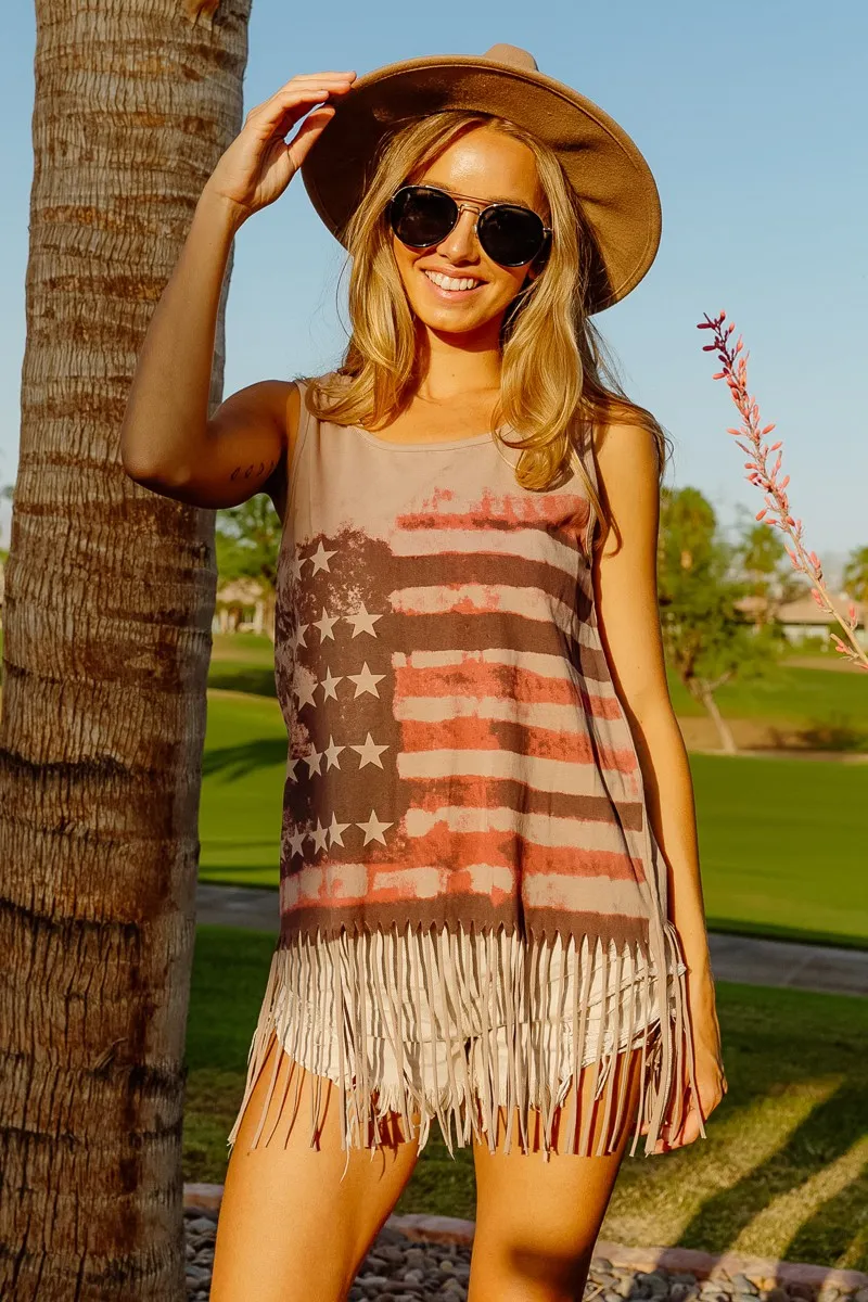 American Flag Print Knit Sleeveless Top, image 5