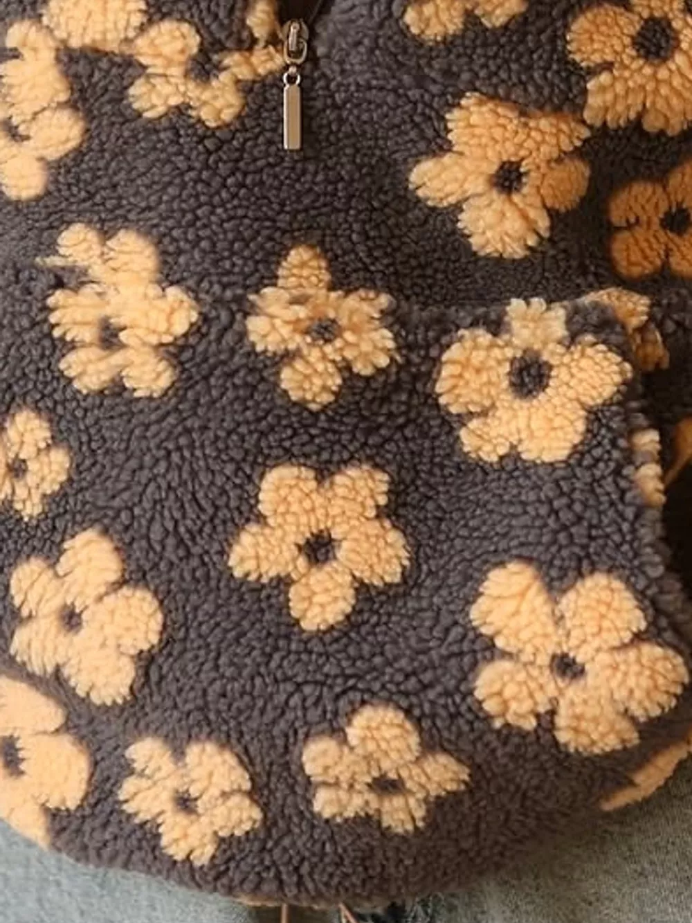 Floral Quarter-Zip Sherpa Sweatshirt, image 3