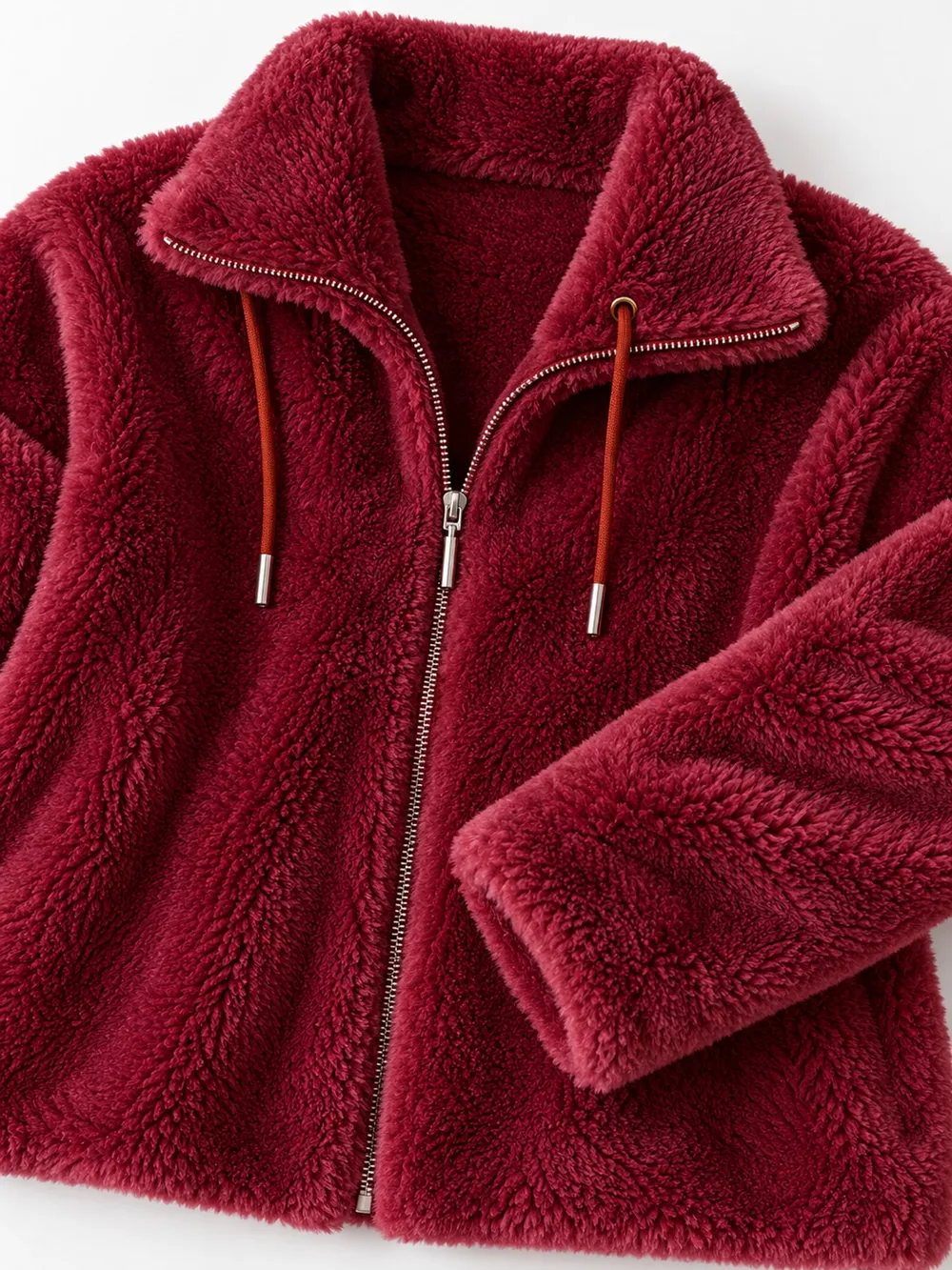 Full Size Drawstring Faux Fur Stand-Collar Zip-Up Outerwear Plus Size, image 30