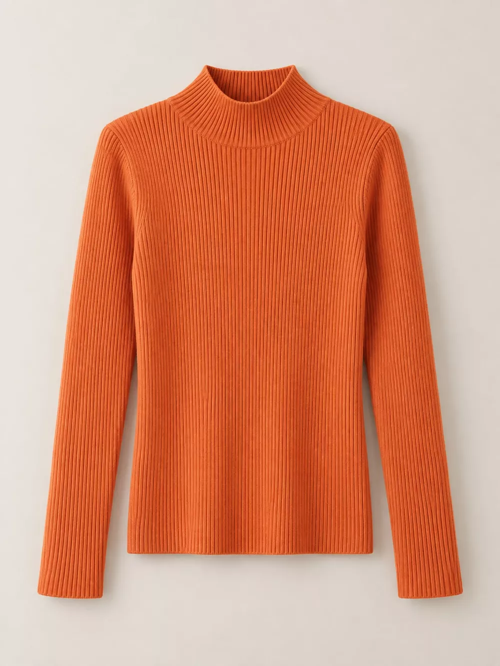 Elegant Slim-Fit Ribbed Mock Neck Knit Top, image 78