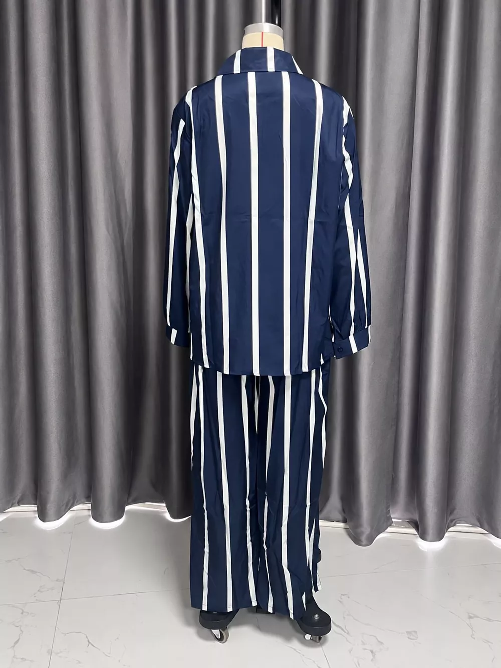 Striped Button-Down Shirt and Wide-Leg Pants Two-Piece Set, image 4