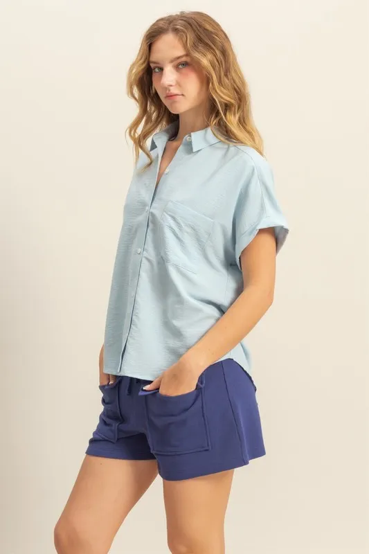 Button Down Collared Neck Short Sleeve Shirt, image 2