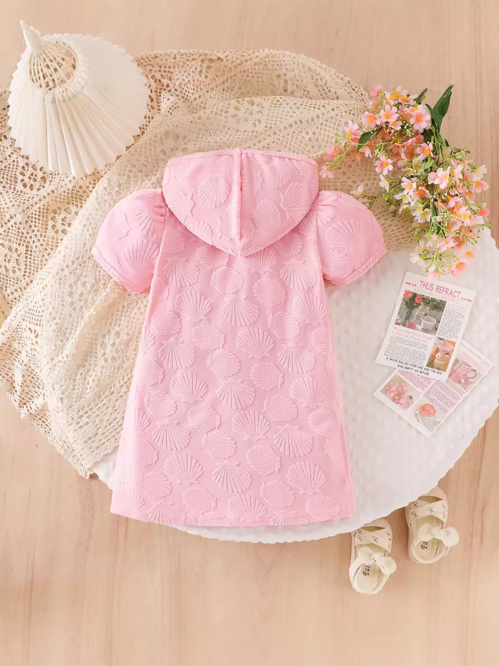 Children's Hooded Puff Sleeve Shell Textured Jacket, image 7