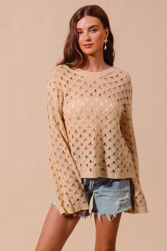 Geometric Pattern Open Knit Lightweight Sweater