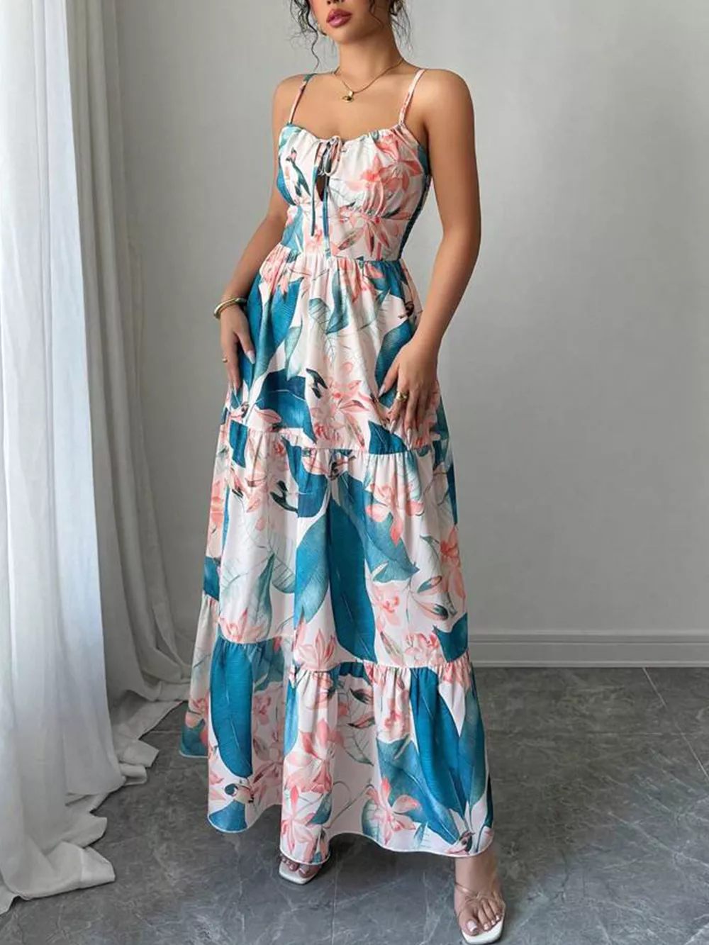Floral Print Tiered Maxi Cami Dress, image 4
