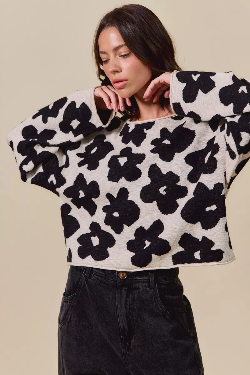 Loose Fit Flower Lightweight Sweater Top, image 5