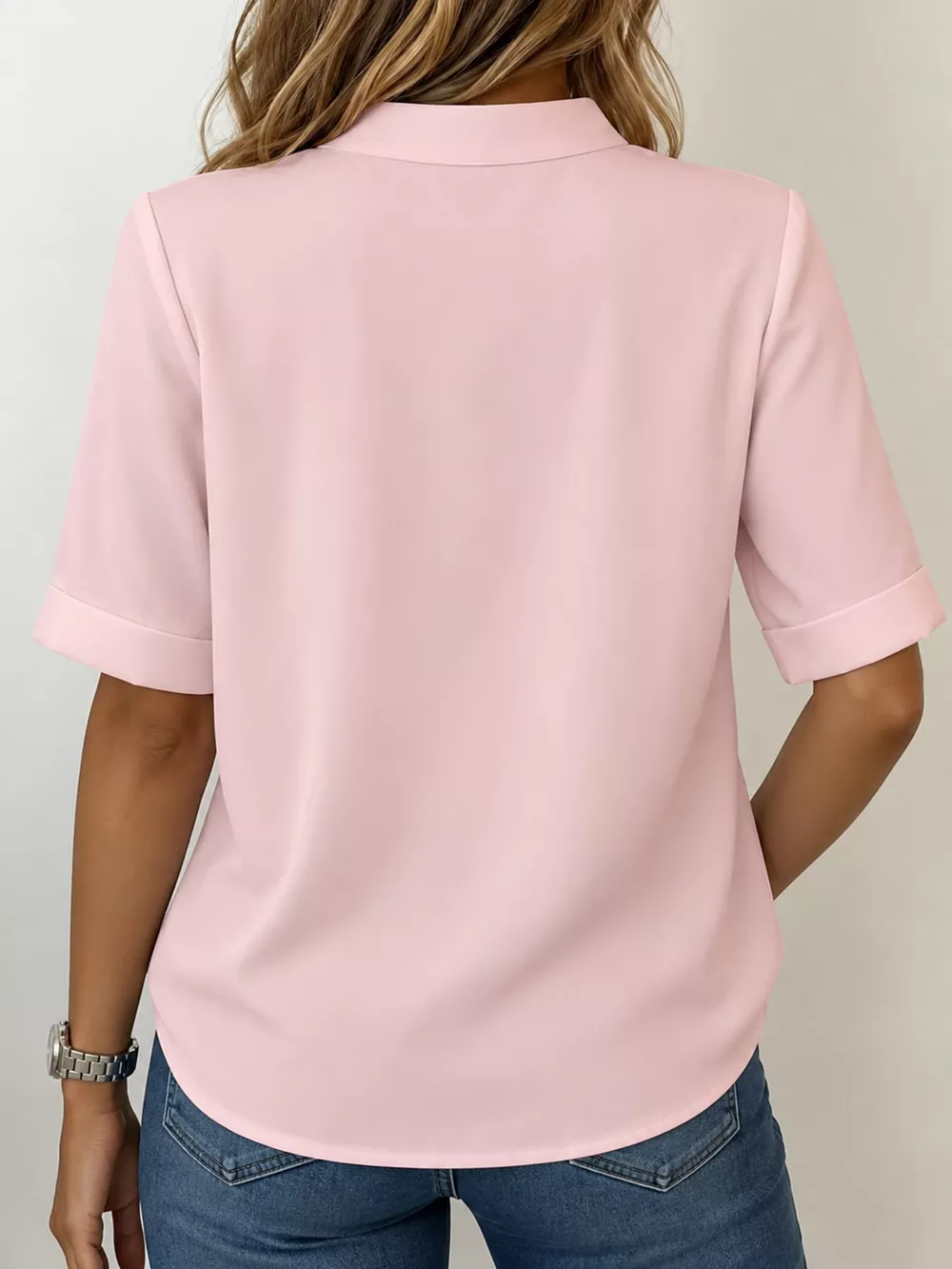 Full Size Notched Short Sleeve Blouse Plus Size, image 19