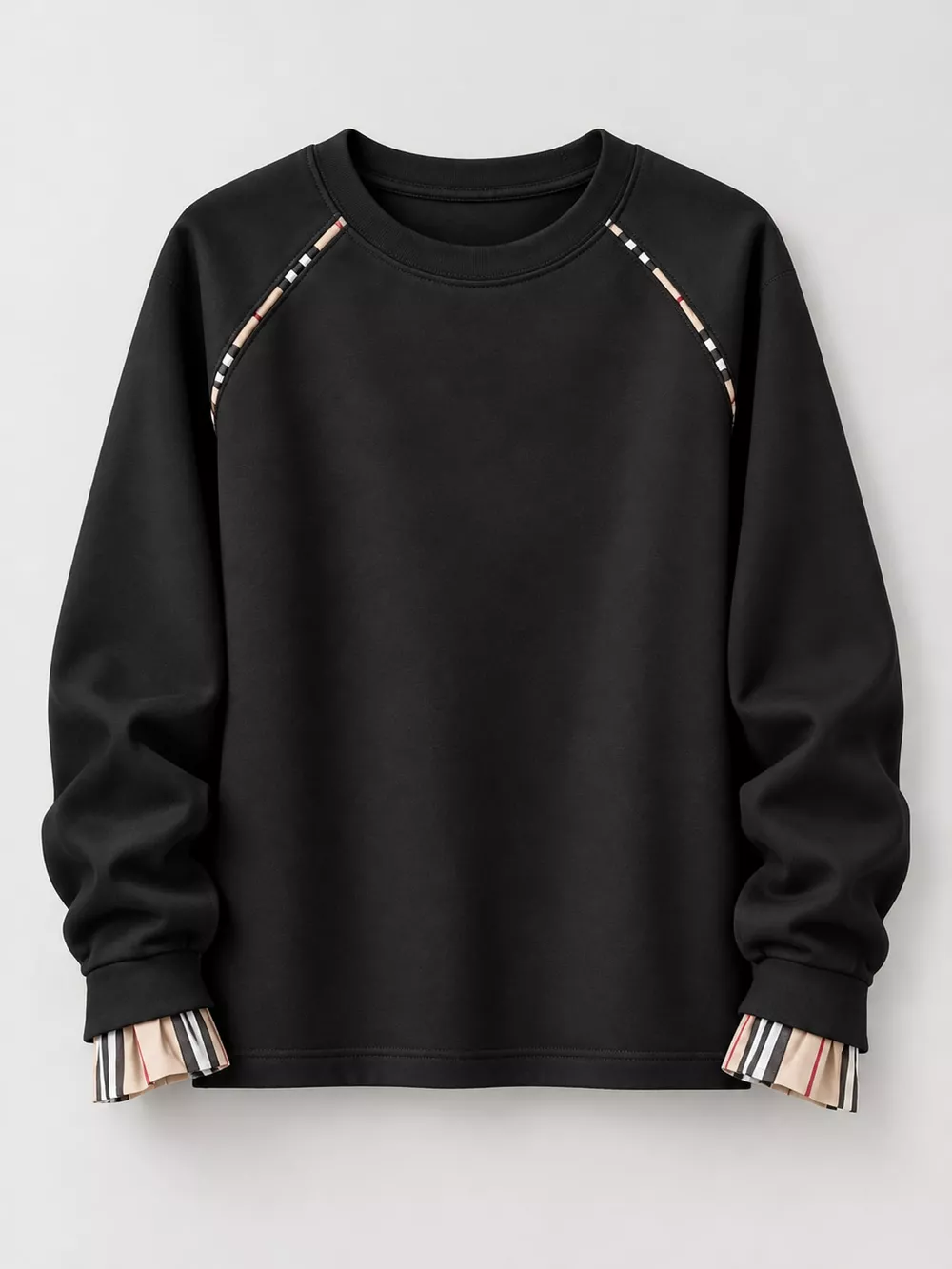 Plaid-Trimmed Crew Neck Sweatshirt, image 17