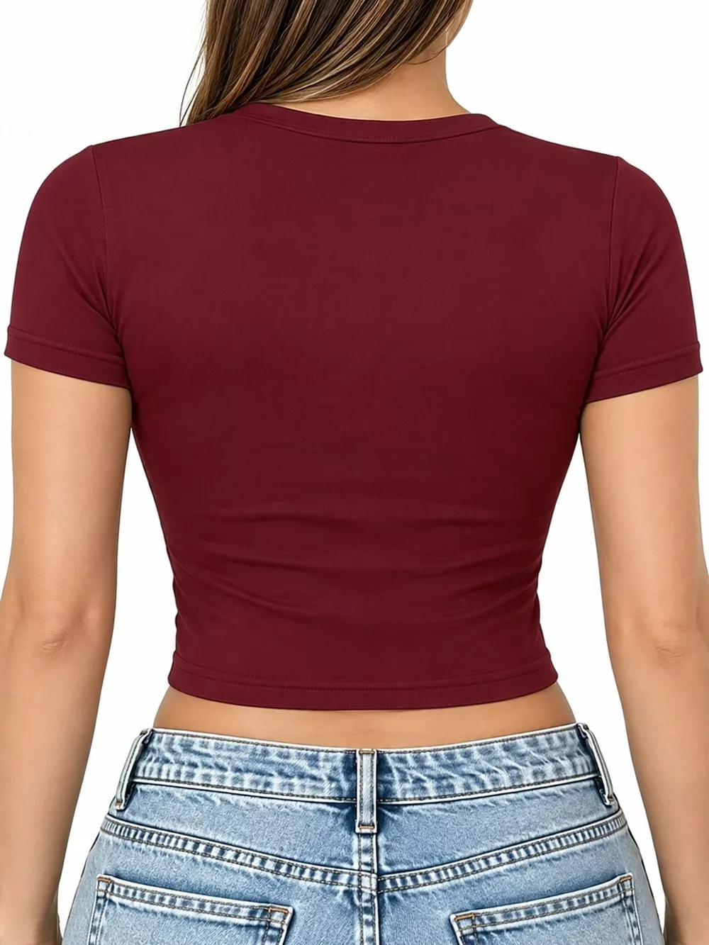 Slim Fit Basic Crew Neck Short Sleeve Crop T-Shirt, image 57