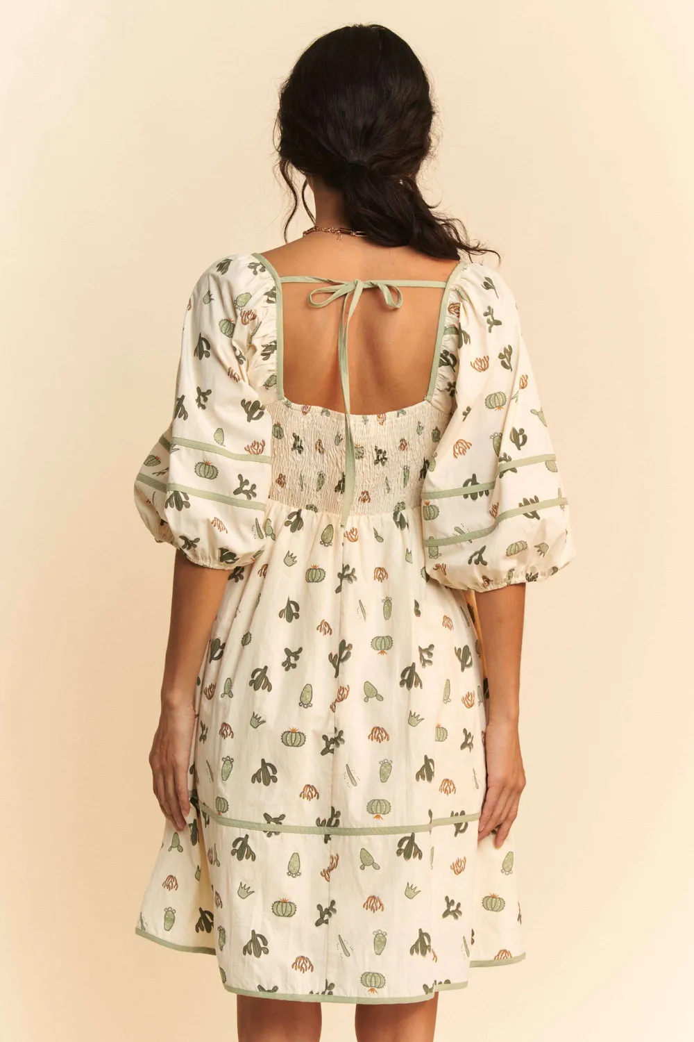 Cactus Printed Poplin Contrast Piping Mini Dress, image 7