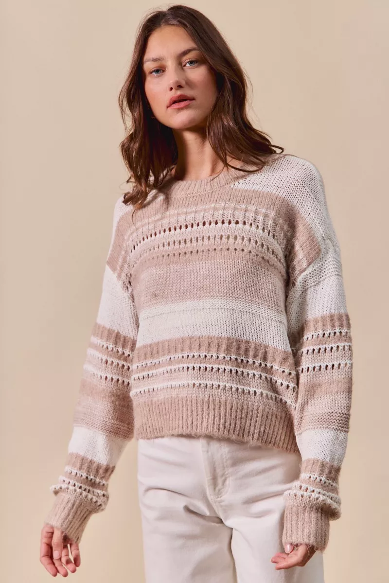 Variegated Stripe Textured Loose Fit Sweater, image 9