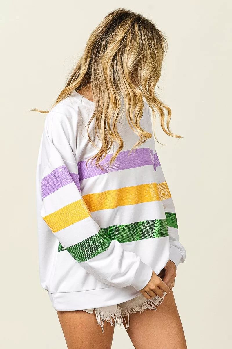 Sequin Mardi Gras Striped Round Neck Sweatshirt, image 5