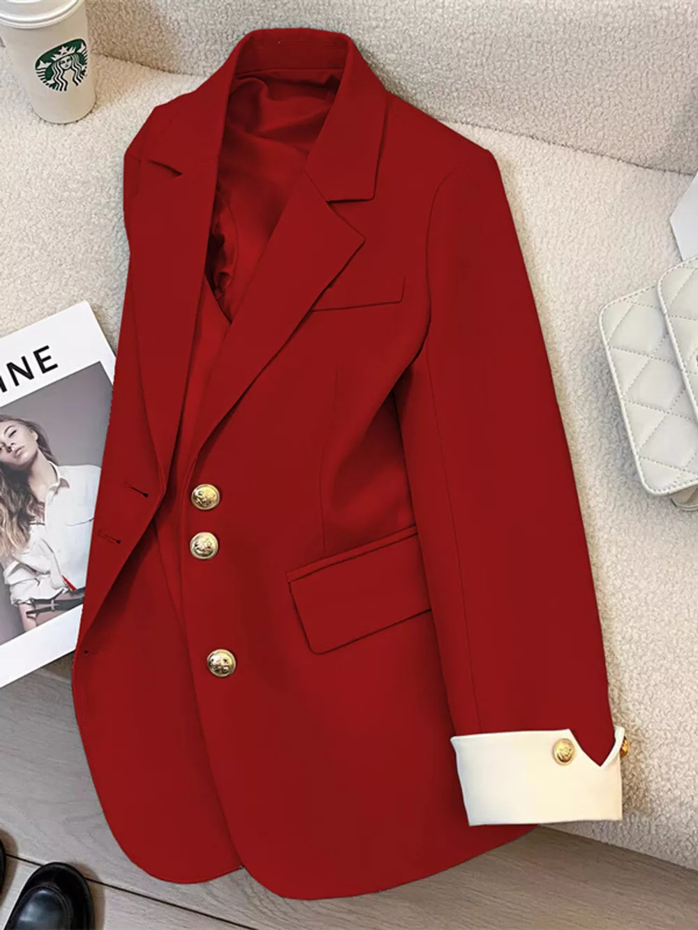 Full Size Single-Breasted Blazer with Gold Button Accents Plus Size, image 23