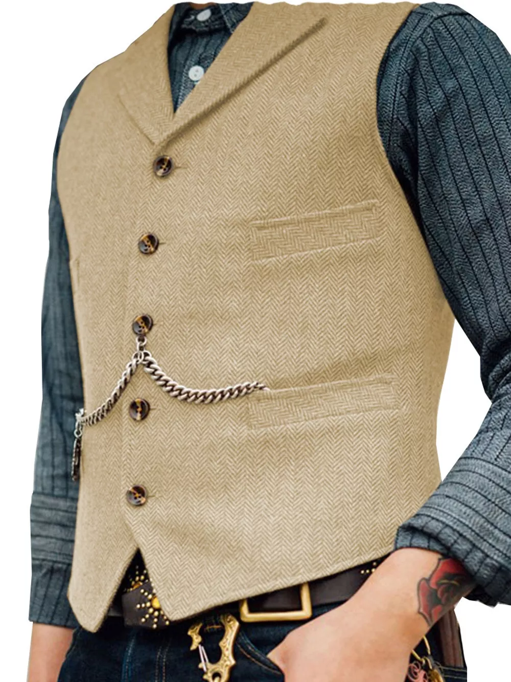 Men's Full Size Chain Detail Button Up Vest Plus Size, image 8