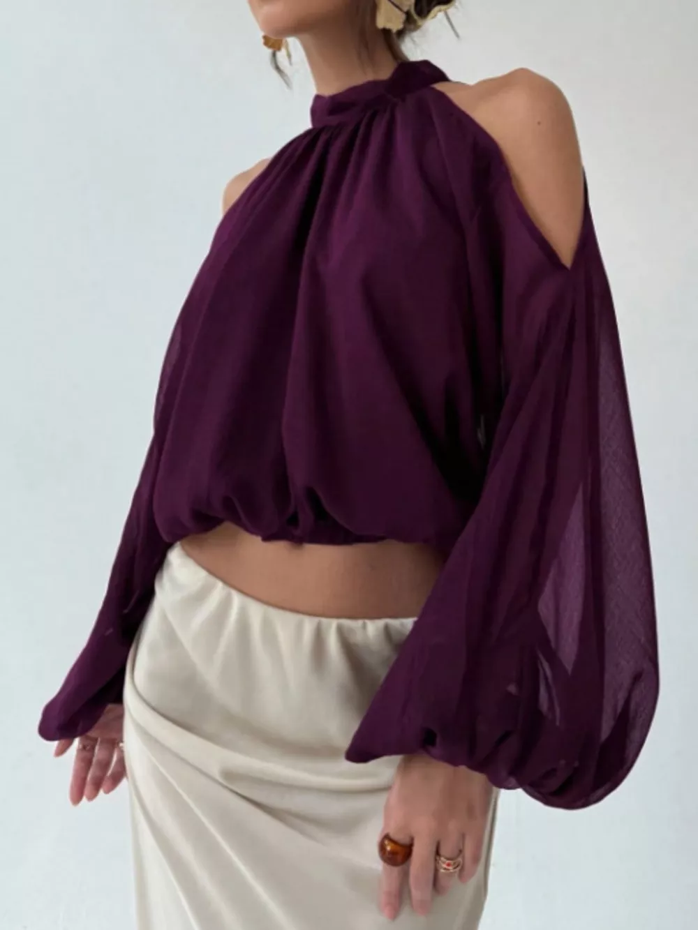 Cold-Shoulder Long Sleeve Blouse, image 16
