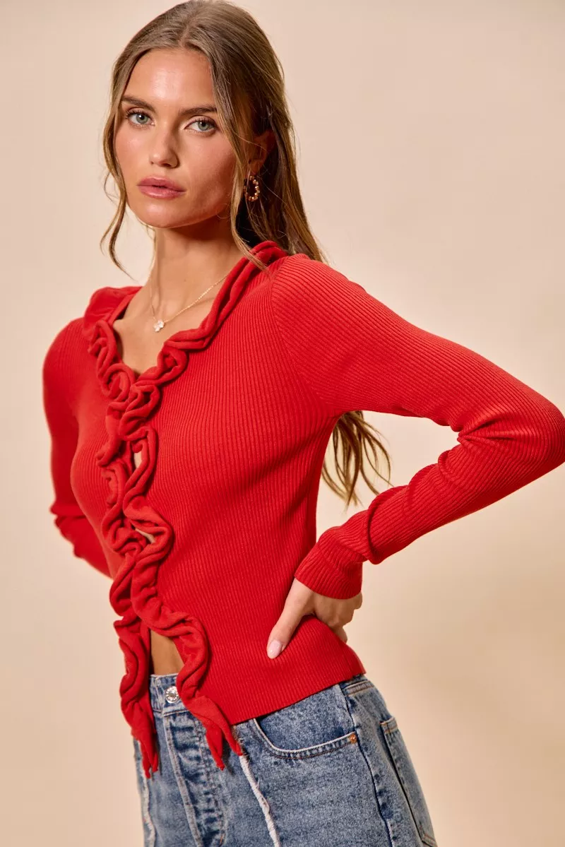 Cascade Ruffle Ribbed Sweater Cardgian, image 10
