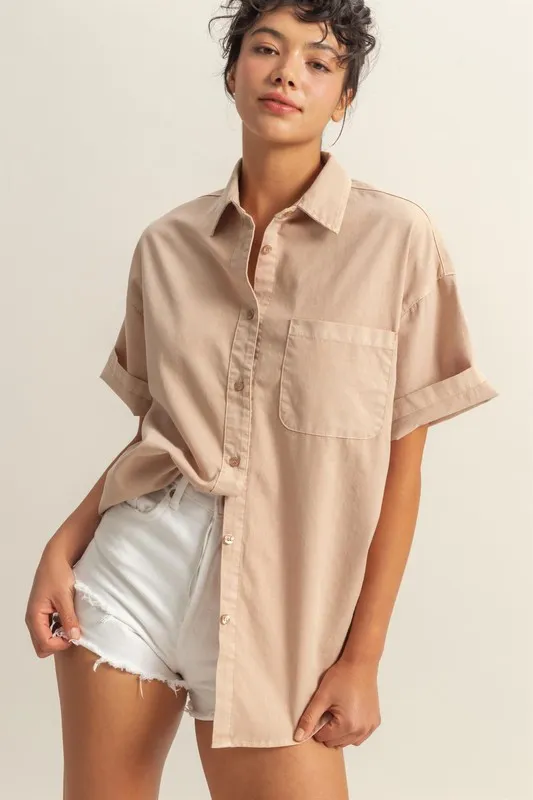 Short Sleeve Button Down Oversized Shirt, image 5