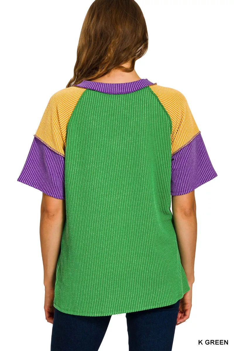 Mardi Gras Raised Rib Color Block Top, image 3