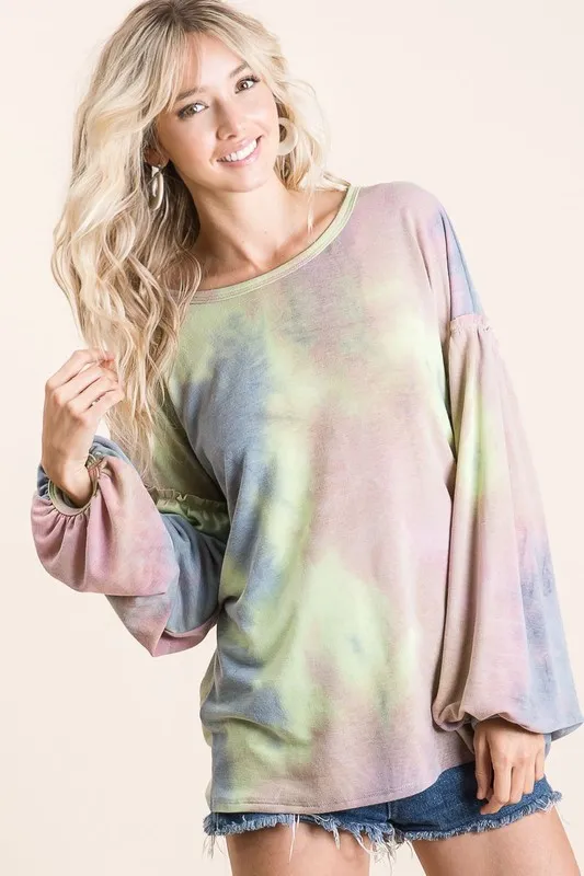 Tie Dye French Terry Sweatshirt With Bubble Sleeves, image 7