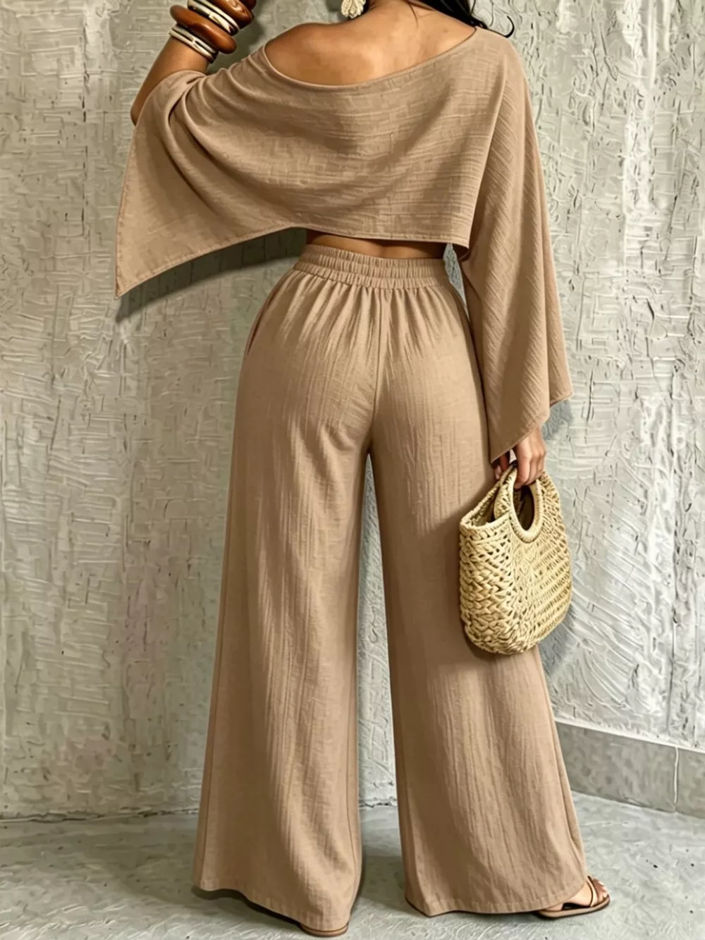 Boat Neck Crop Top and Wide-Leg Pants Set, image 39
