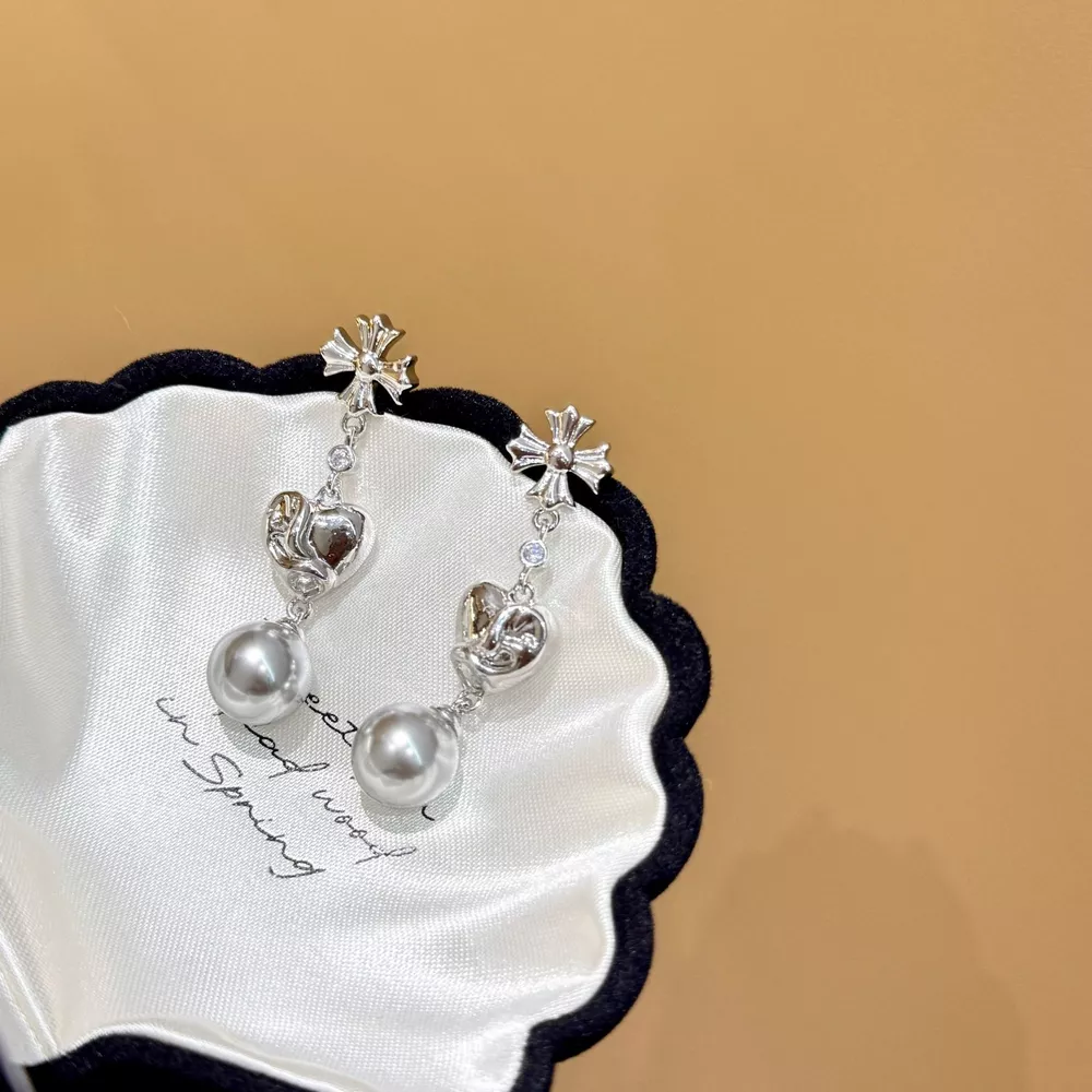 Pearl Heart Drop Earrings, image 2