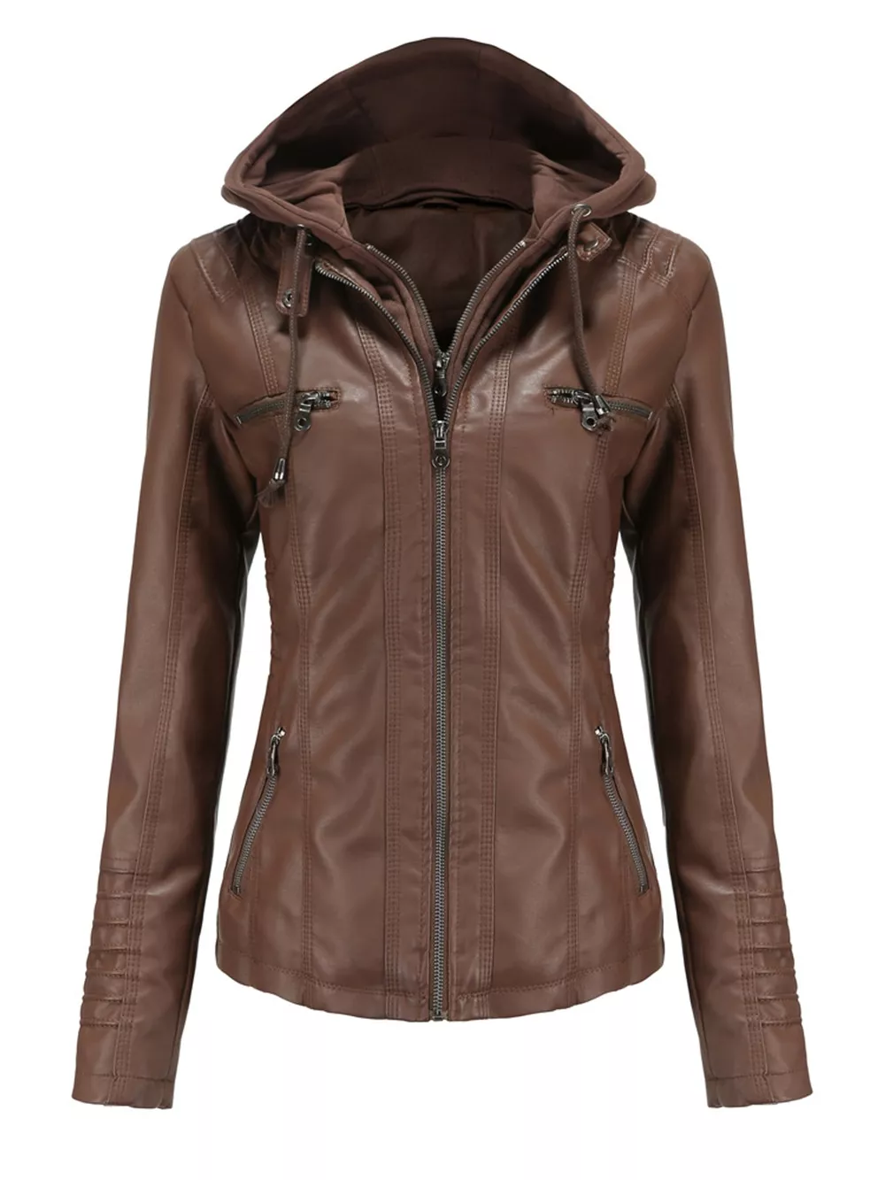 Full Size Detachable Hooded Faux Leather Moto Jacket Plus Size, image 13