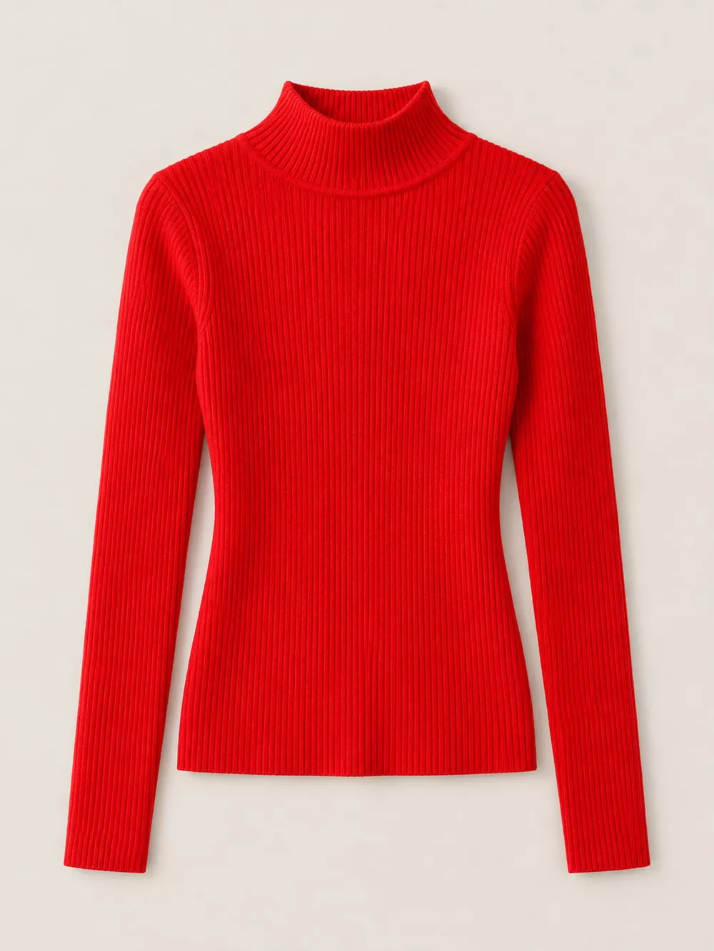 Elegant Slim-Fit Ribbed Mock Neck Knit Top, image 82