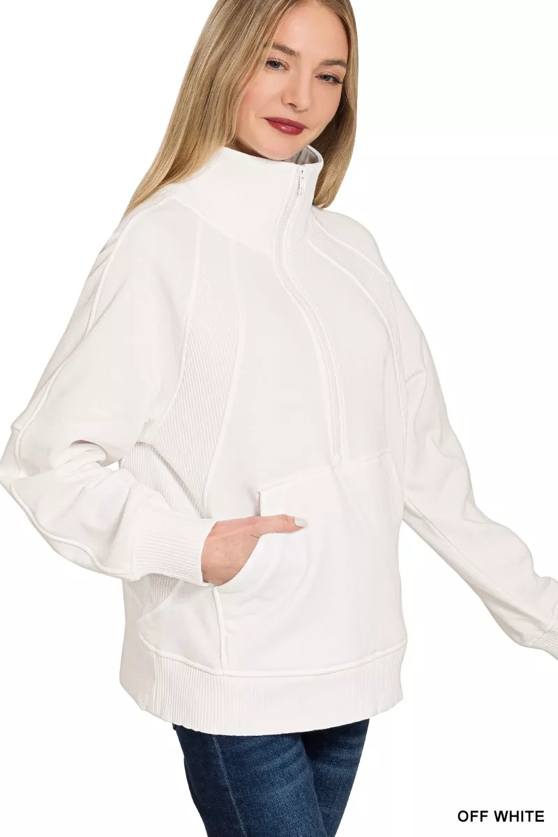 Half Zip Fleece Sweatshirt with kangaroo Pocket, image 2