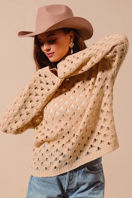 Geometric Pattern Open Knit Lightweight Sweater, image 6
