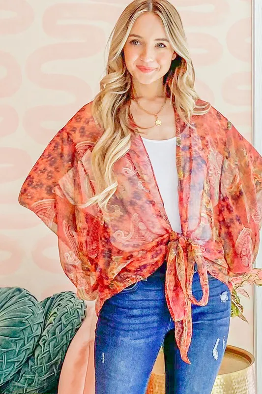 Front Tie Knot Oversized Print Top, image 5