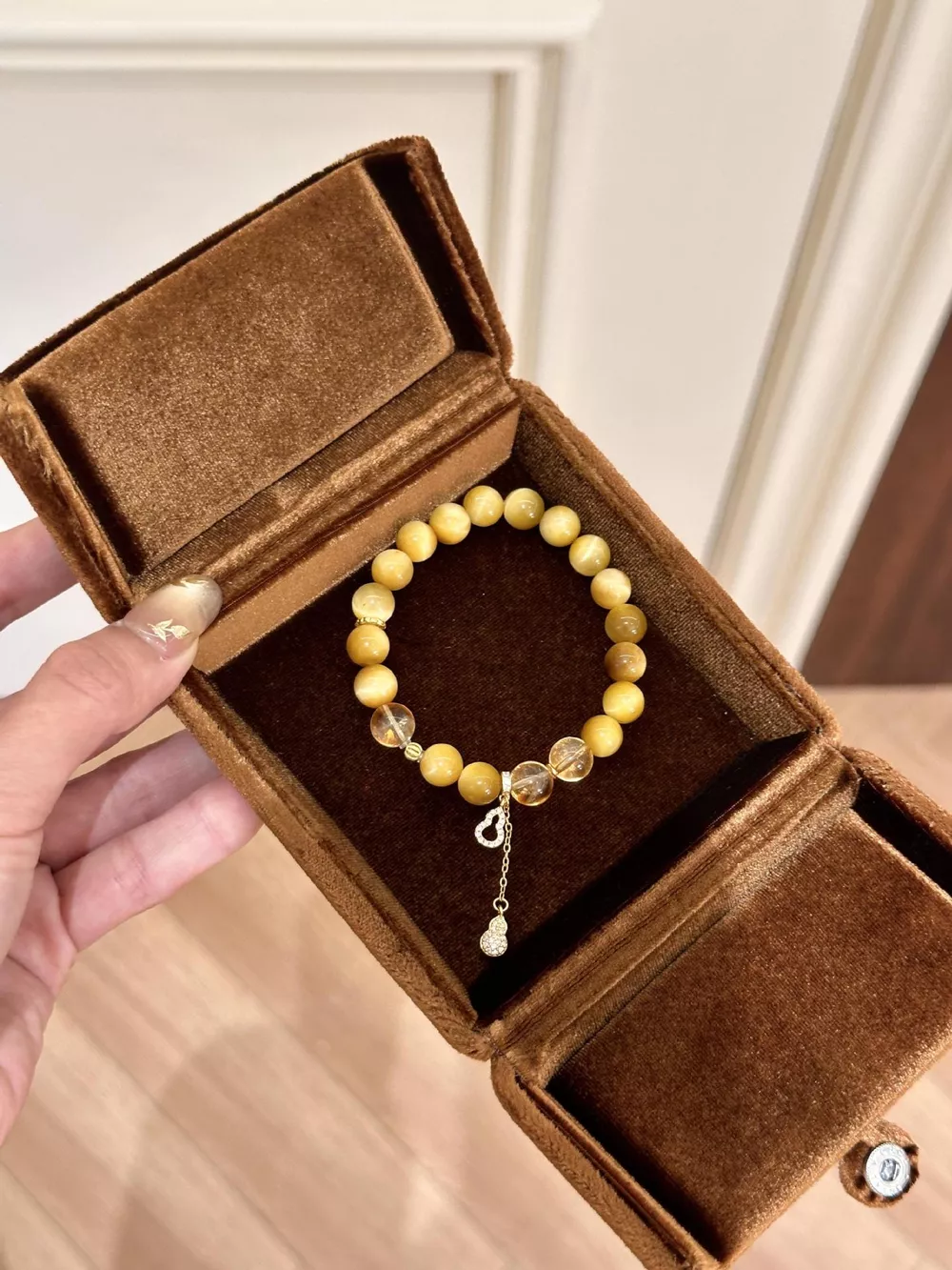 Tiger Eye Beaded Bracelet with Gourd Charm, image 6