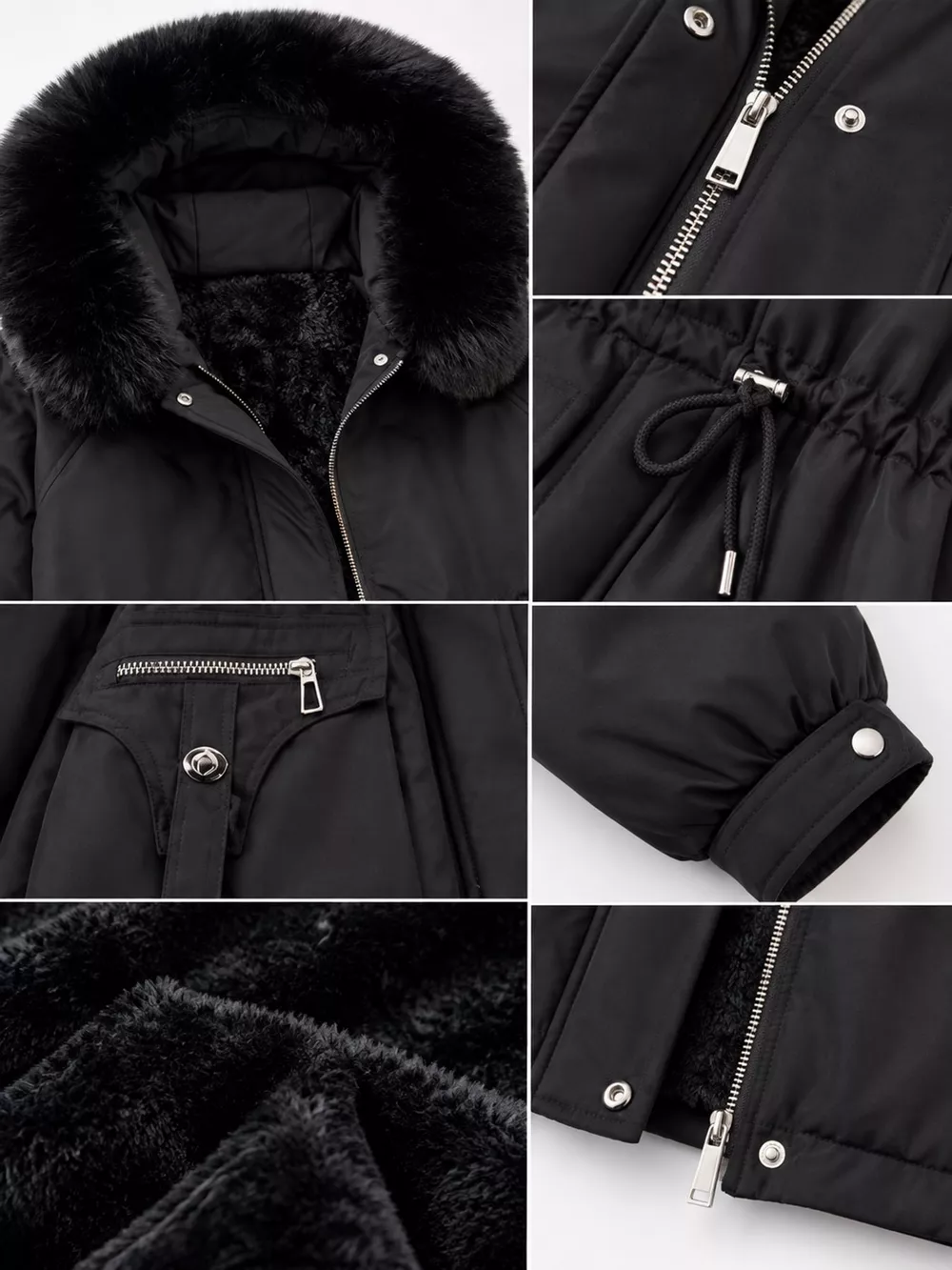 Plus Size Faux Fur Hooded Drawstring Waist Winter Parka Outerwear, image 7
