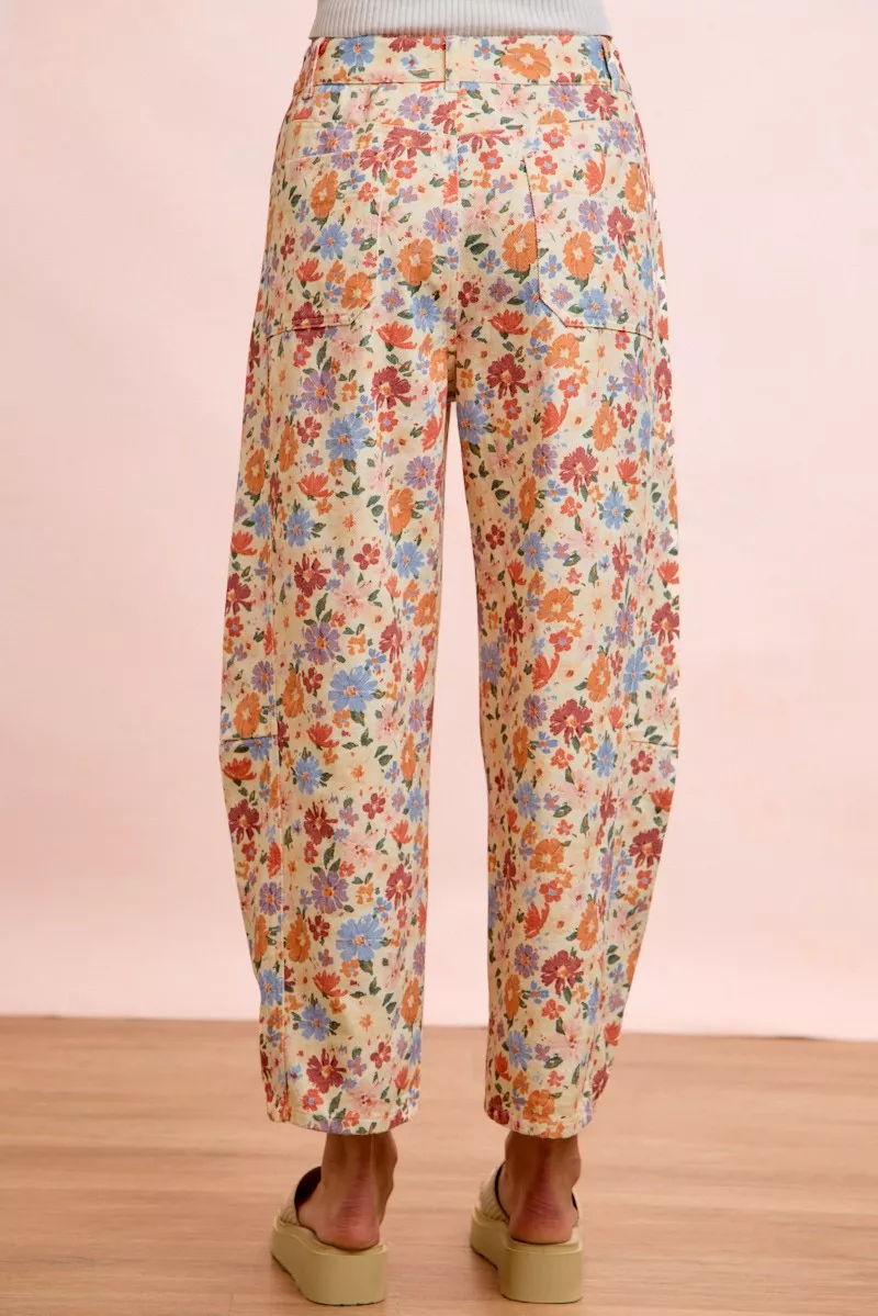 BiBi Washed Floral Printed Twill Barrel Pants, image 4