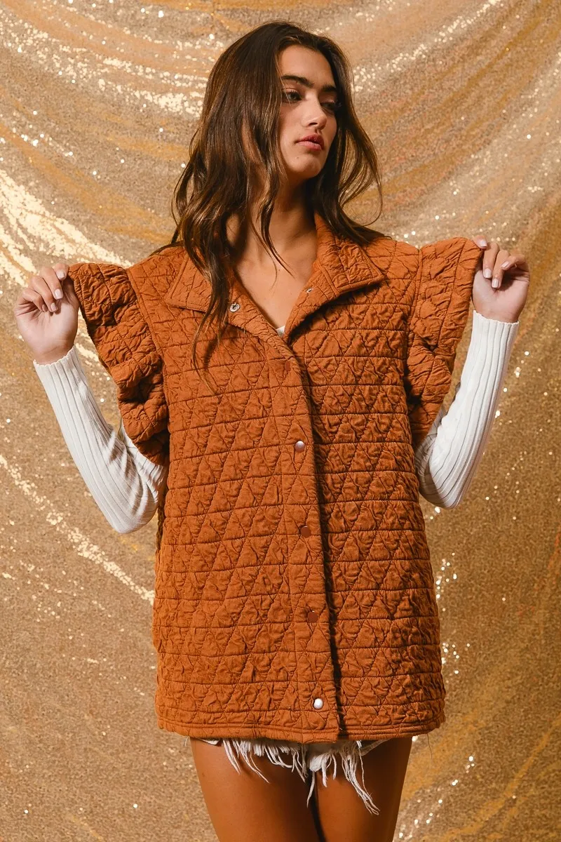 Quilting Knit Ruffle Sleeve Vest