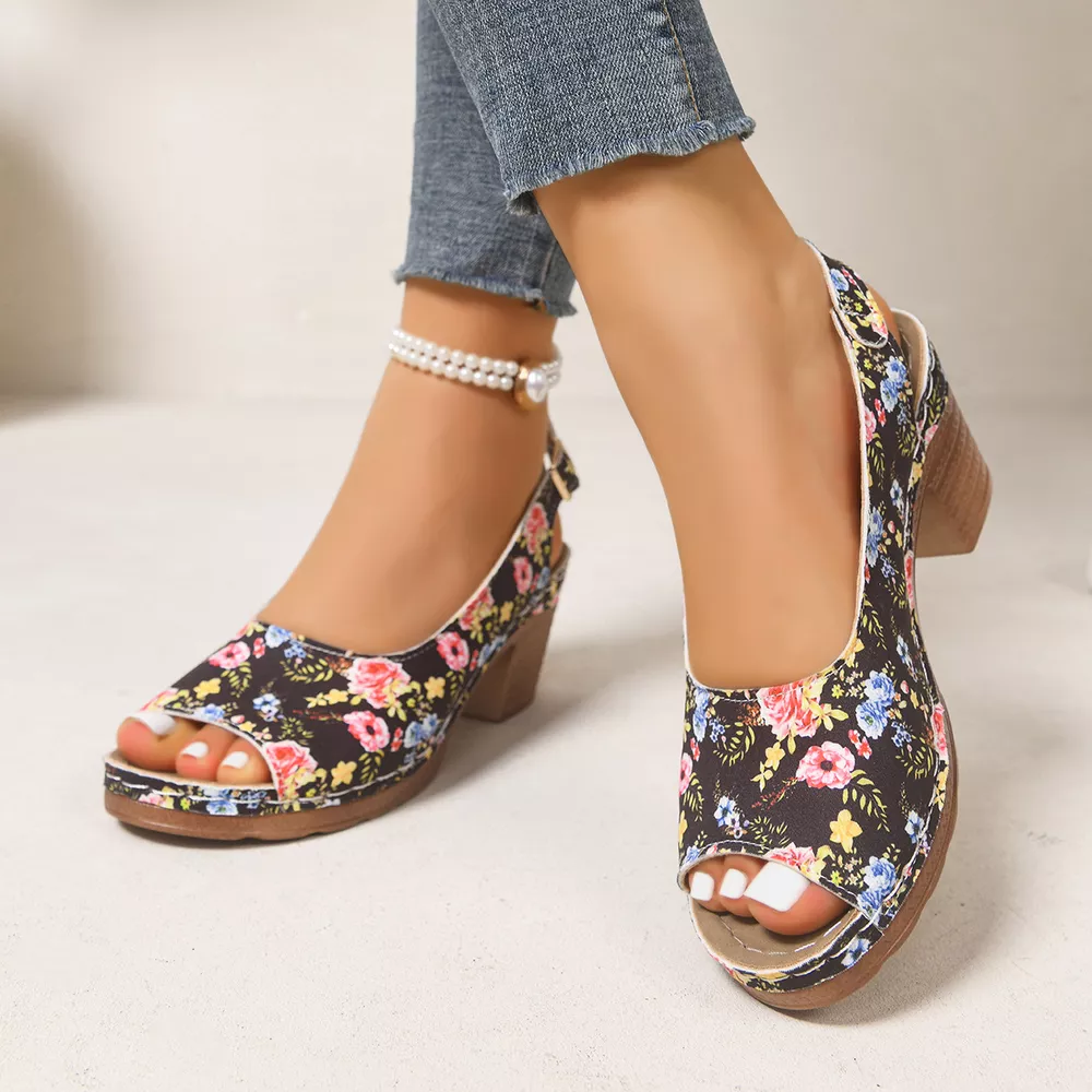 Peep Toe Block Heels Sandals, image 2