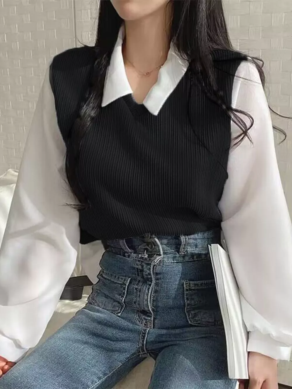 Layered Look Long Sleeve Blouse, image 16