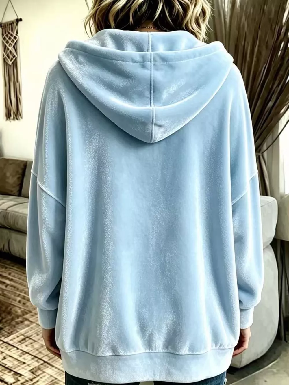 Full Size Velvet Dropped Shoulder Hoodie Plus Size, image 32