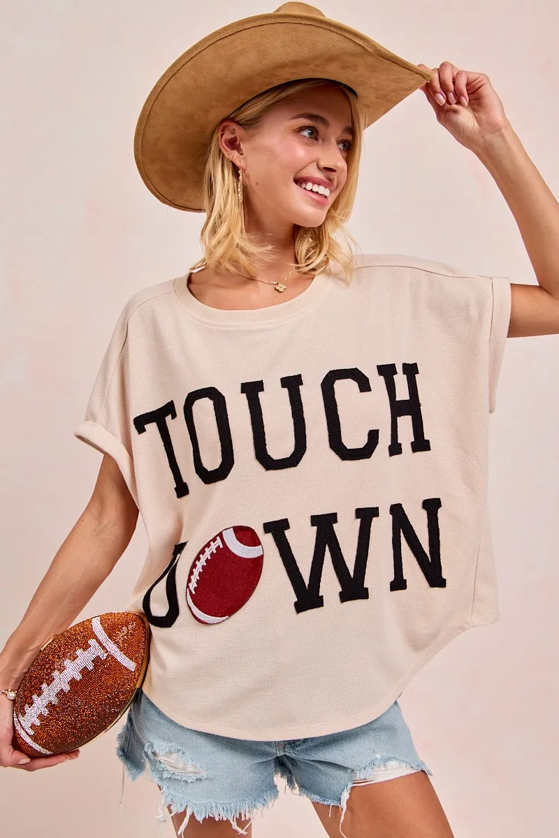 Game Day Touchdown Letter Patches Waffle Short Top
