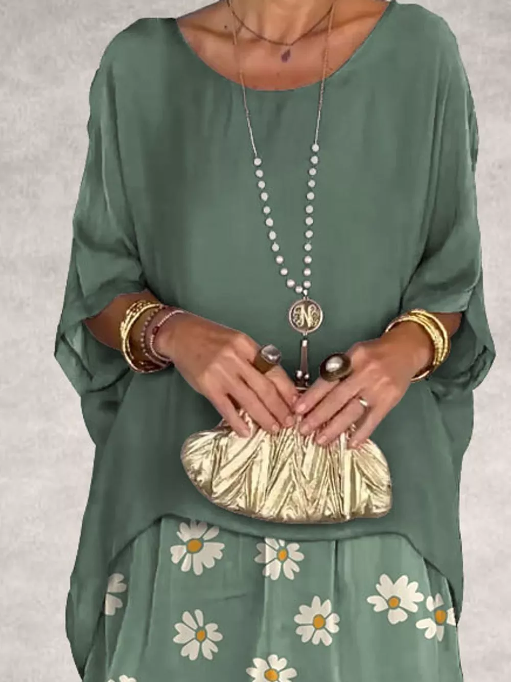 Full Size Layered Batwing Sleeve Maxi Dress Plus Size, image 37