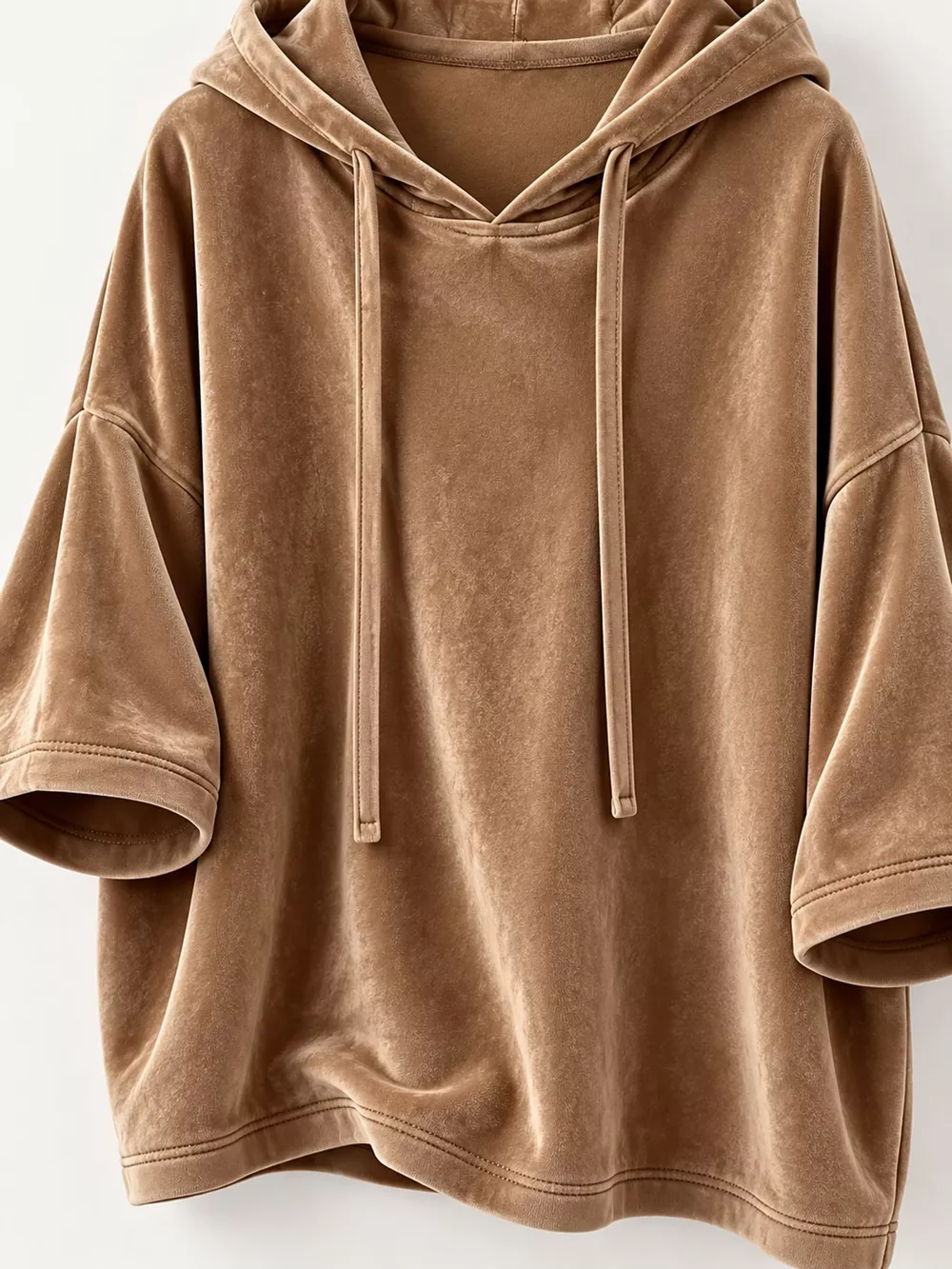 Full Size Velvet Half Sleeve Hoodie with Drawstring Plus Size, image 24