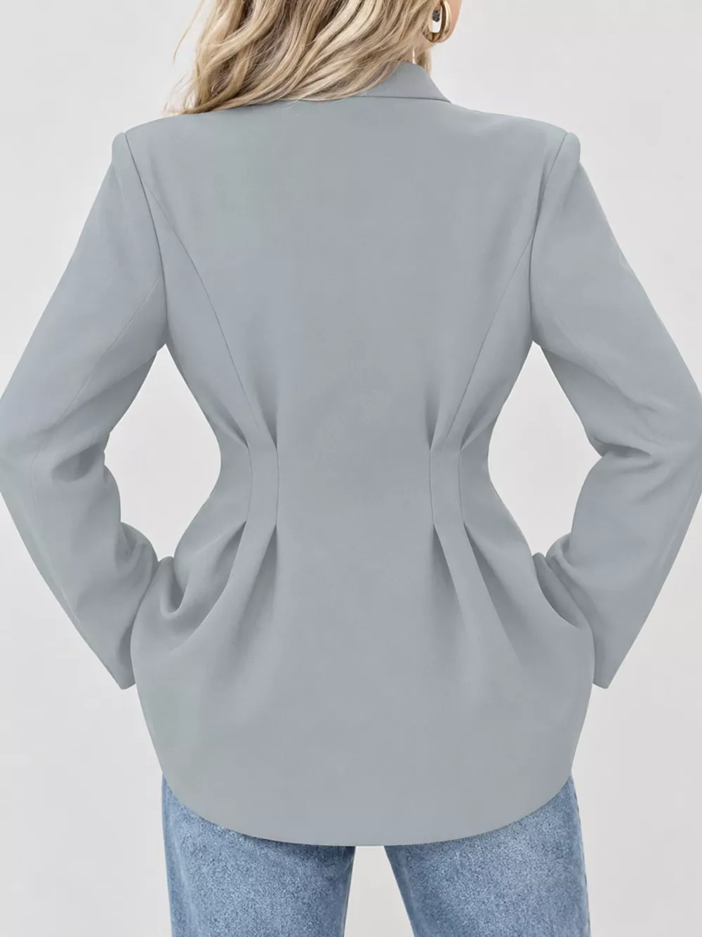 V-Neck Pleated Waist Slim-Fit Blazer, image 2
