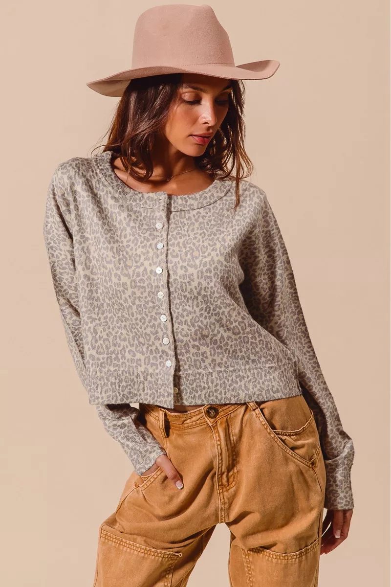 Two Tone Leopard Vintage Print Button Up Cardigan, image 2