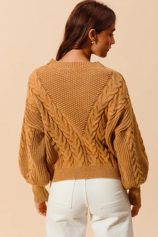 Mineral Washed Loose Fit Textured Cable Sweater, image 4