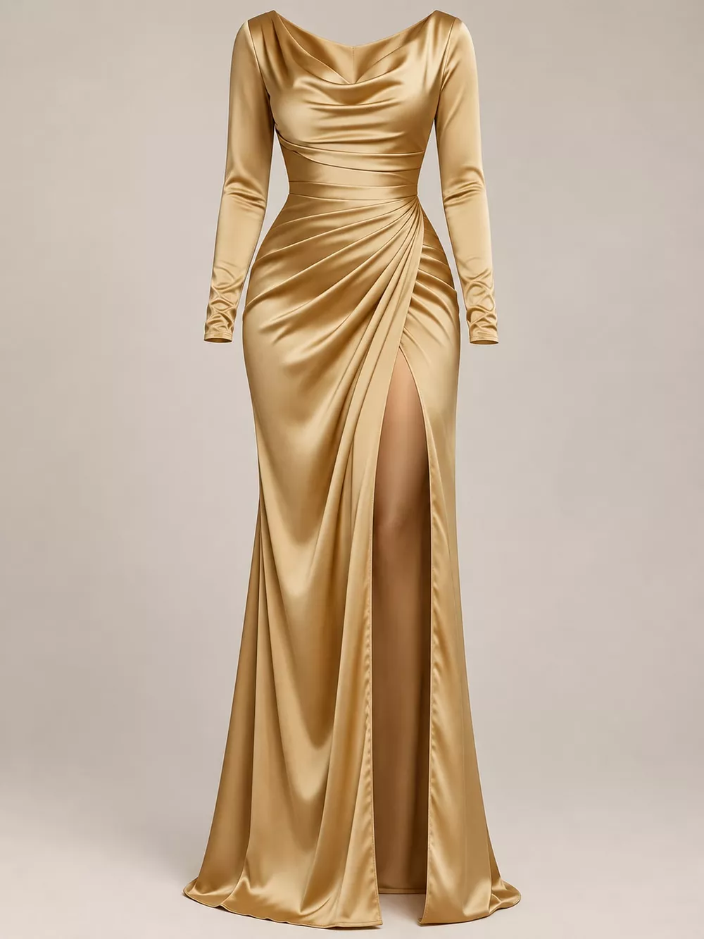 Full Size Satin Cowl Neck High Slit Evening Maxi Dress Plus Size, image 11