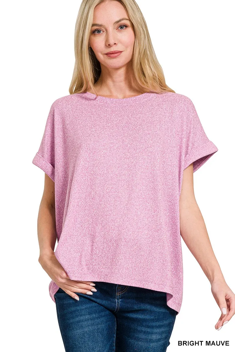 Soft Melange Hacci Short Sleeve Round Neck Top