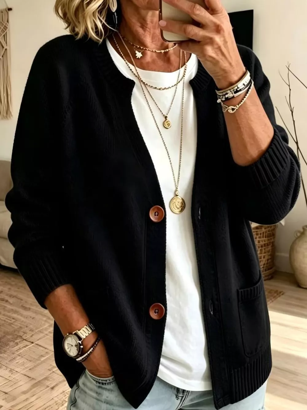 Full Size Button-Down Knit Cardigan Plus Size, image 11