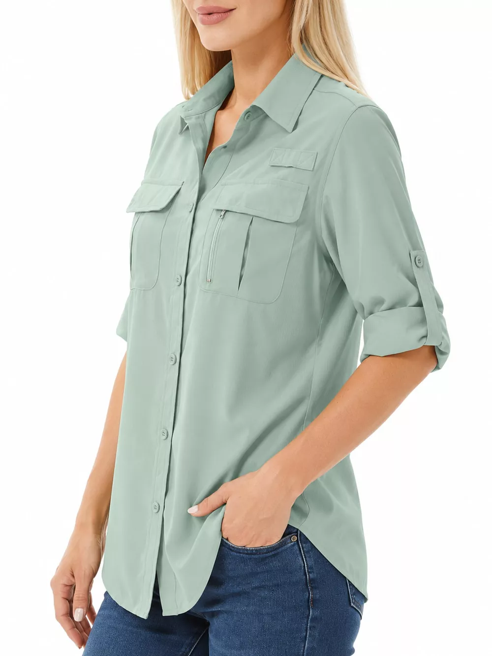 Full Size Button-Down Roll-Up Sleeve Shirt Plus Size, image 12